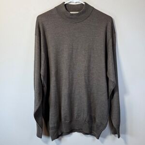 Mr Sid Mock Neck Sweater Men's XL Brown Excellent Wool Silk Cashmere Italy